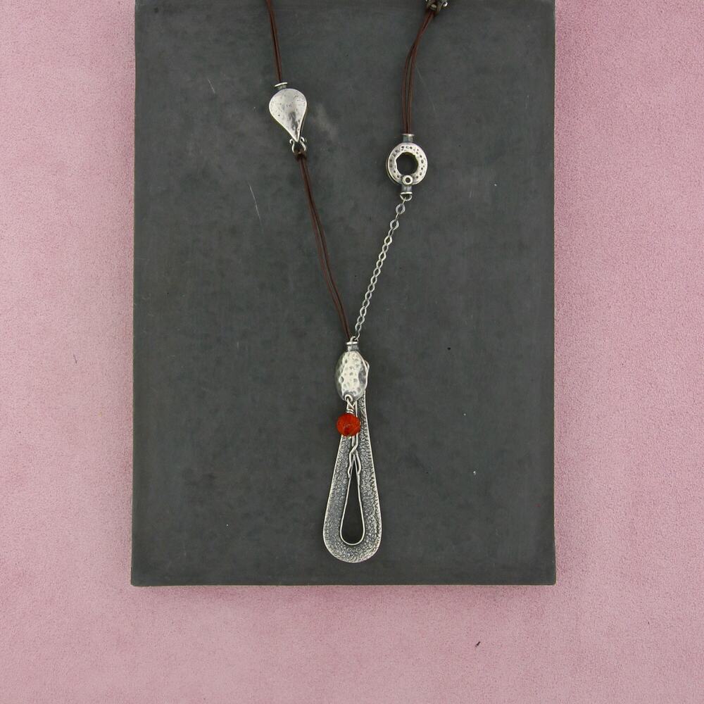 silpada sterling silver coral tear drop leather n1950 necklace size 22in